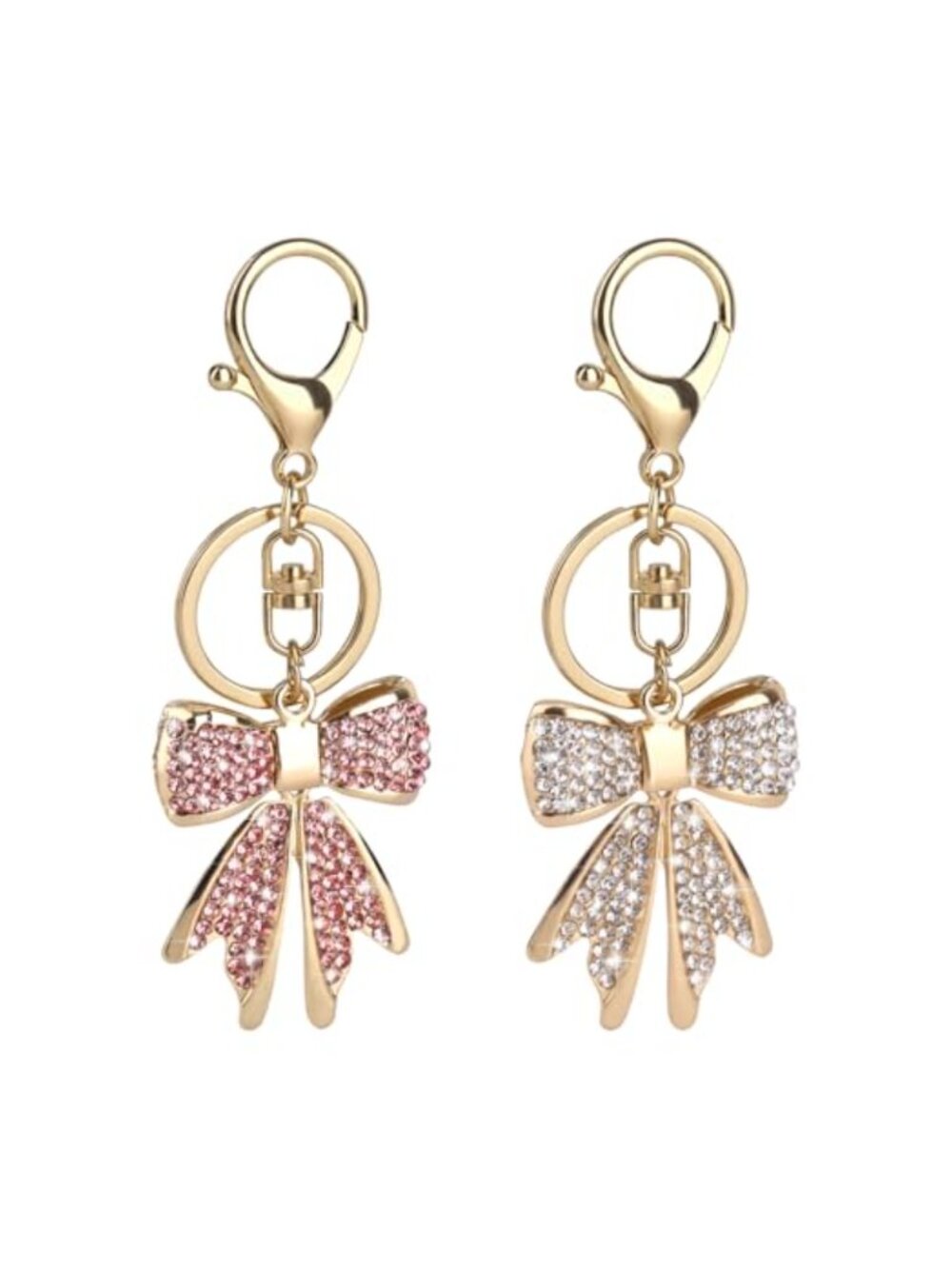 Rhinestone Bowknot Keychains 2pc Zinc Alloy Lobster Clasp Bag Charm Set